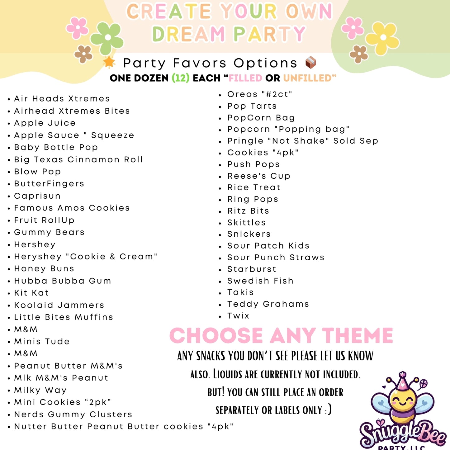 Custom Party Favor Package - Unfilled